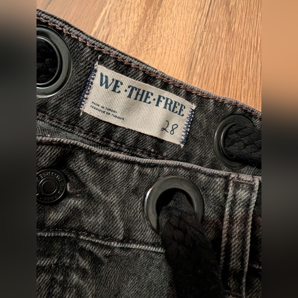 FREE PEOPLE WE THE FREE Moxie Low Slung Pull On Black Barrel Wide Leg Jeans 28 - Picture 9 of 15